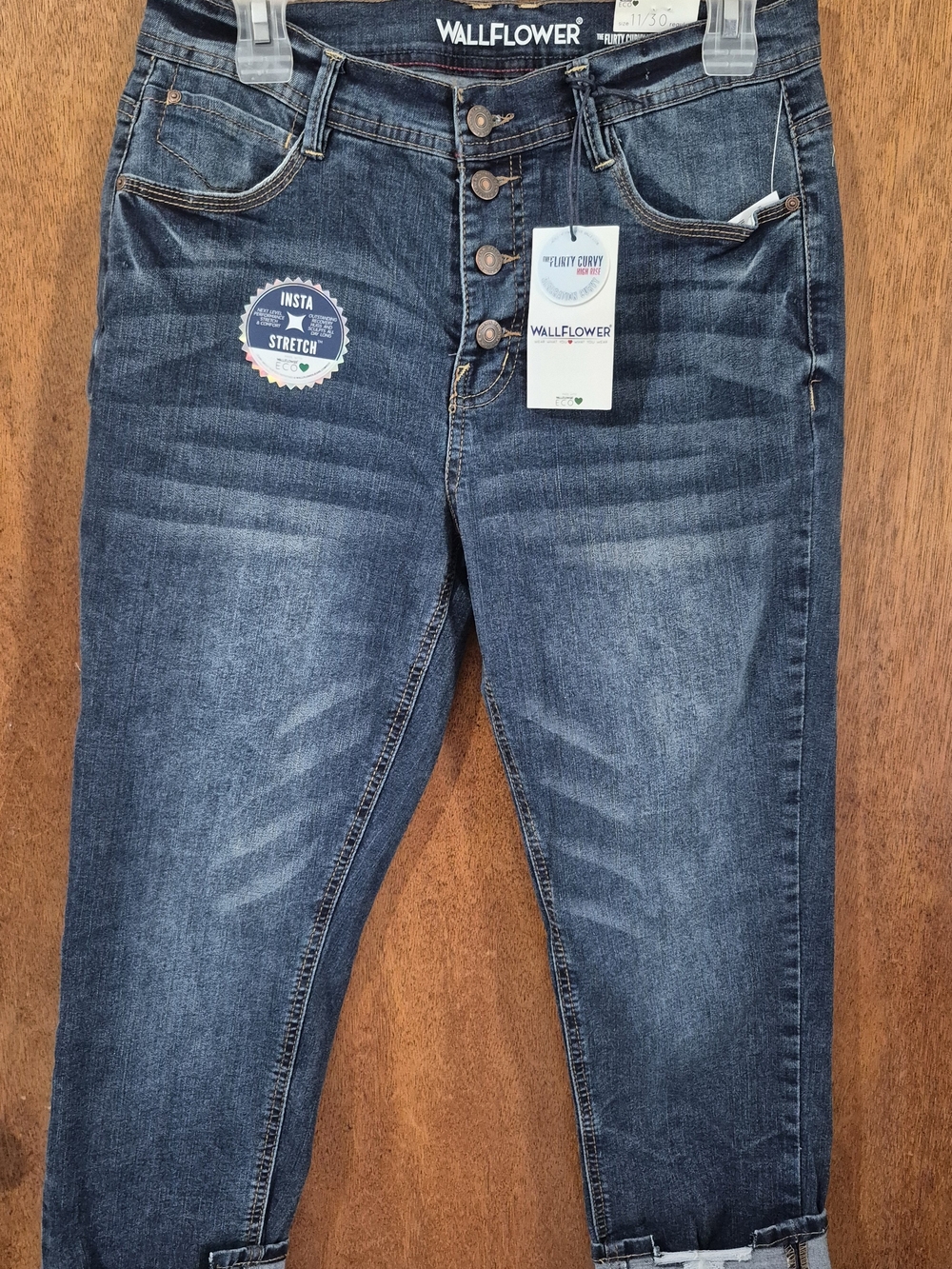 Wallflower Button-Fly Ankle Jeans in Dark Blue Wash